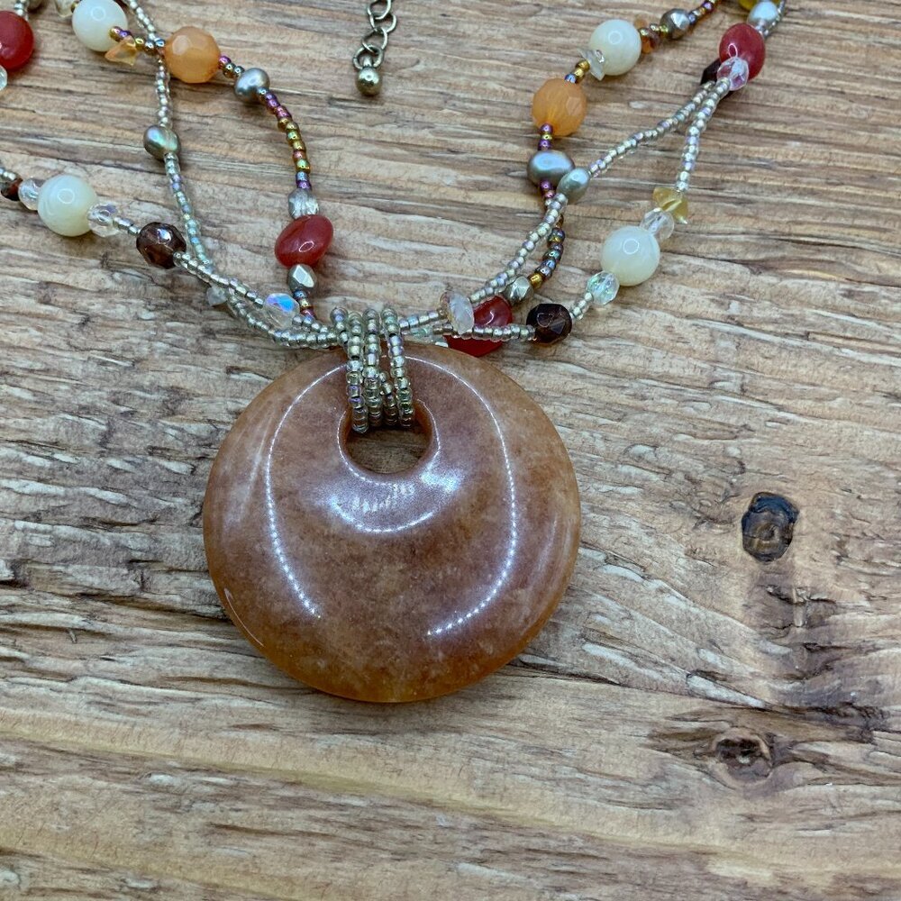 Lia Sophia Pumpkin Spice Multi Strand Beaded Round Aventurine Stone Necklace